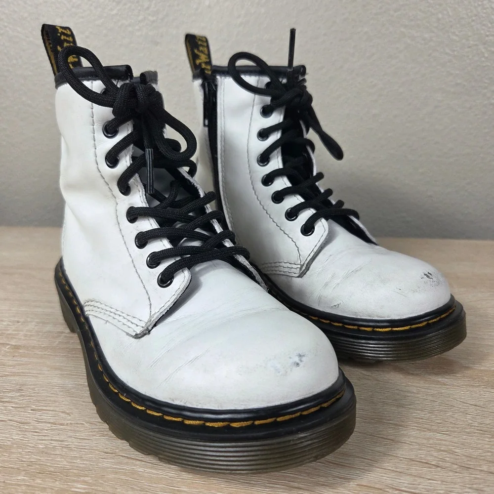Dr. Martens 1460 J White Leather Boots Kids US 13 UK 12 EU 31 Side Zip